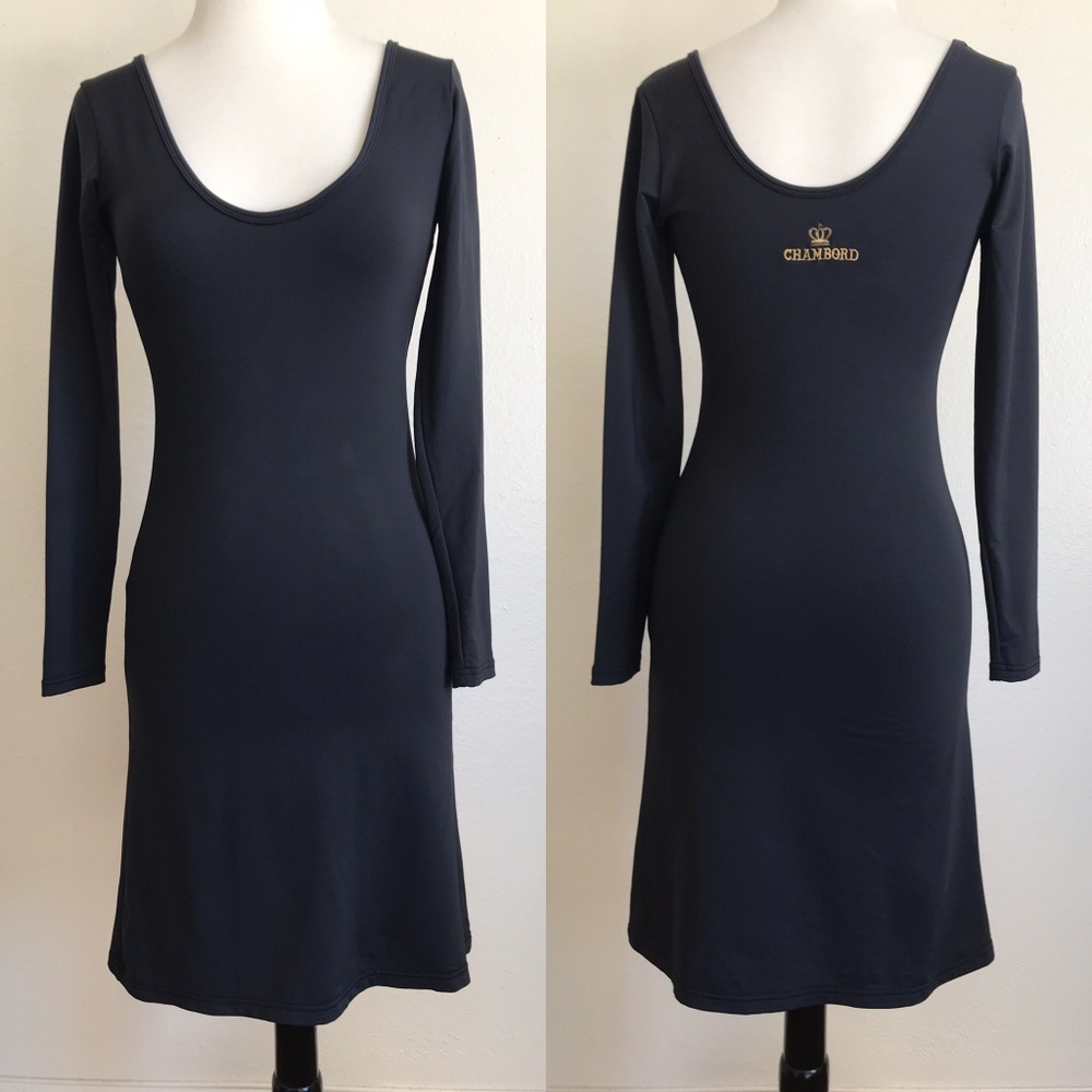 Chambord Black Long Sleeve Scuba Material Scoop Neck And Back Bodycon Mini Dress